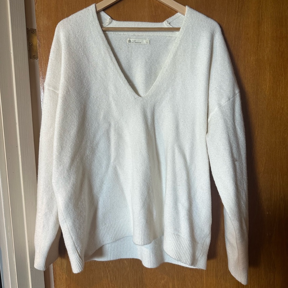 OAK + FORT White V-Neck Oversized Sweater